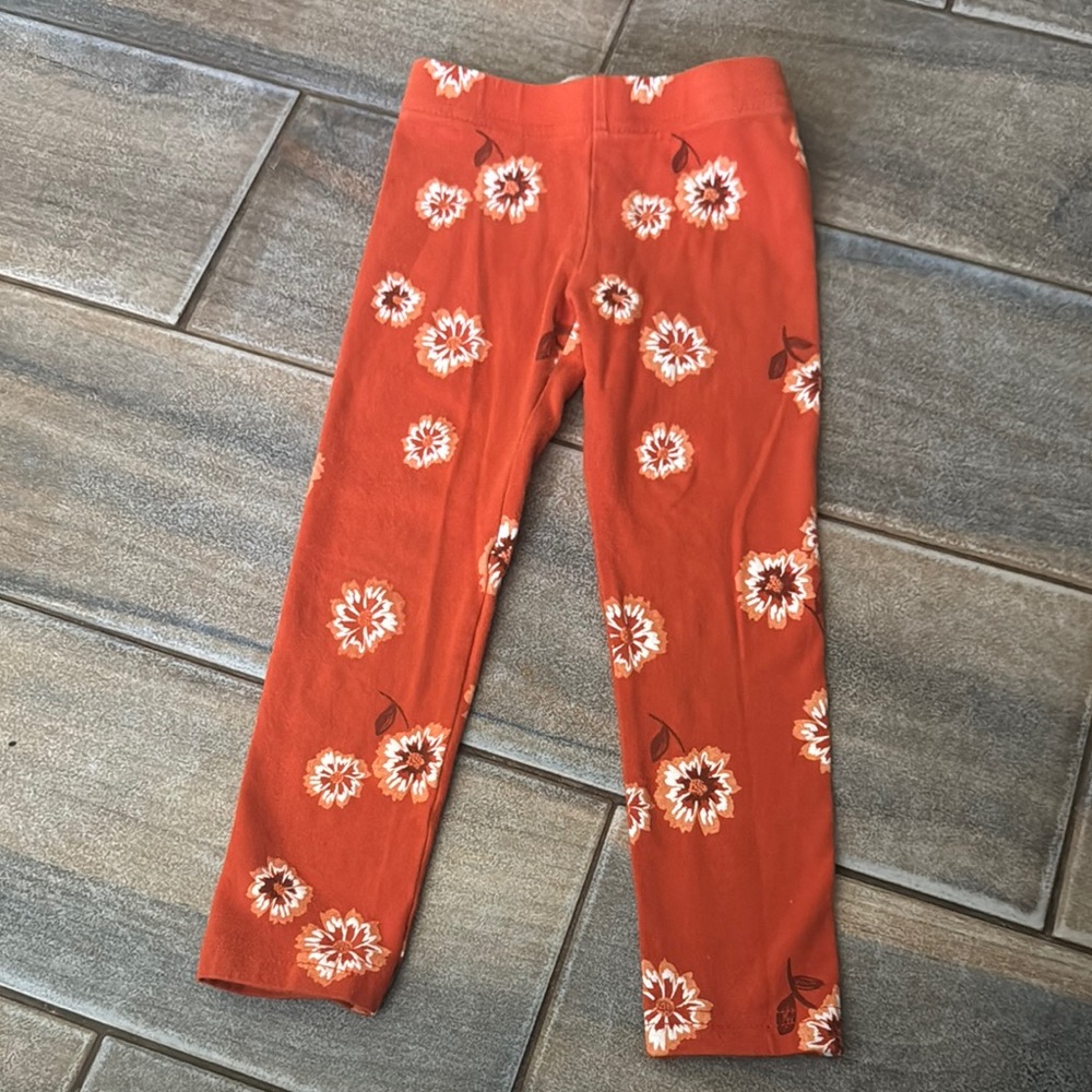 Floral Kids Leggings - Orange